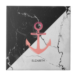 Zwart-witte marmer met Anchor Tegeltje