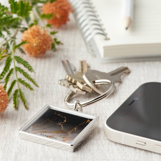 Zwart-witte marmer sleutelhanger (Zijkant)