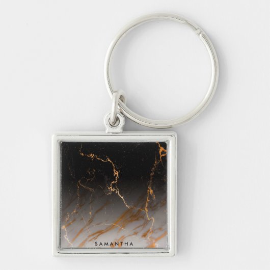 Zwart-witte marmer sleutelhanger (Voorkant)