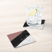 Zwart-witte marmer vierkante kartonnen onderzetter (Insitu)