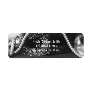 Zwart & Witte Masquerade Masker & Parels Uitnodigi Etiket