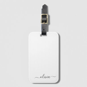 Zwart Witte Meisjesachtige Script Monogram Naam Mo Bagagelabel