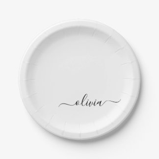 Zwart Witte Meisjesachtige Script Monogram Naam Mo Papieren Bordje