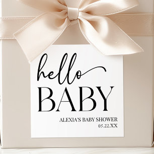 Zwart Witte Minimalistische Hallo Baby Baby Shower Vierkante Sticker