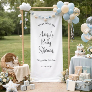 Zwart Witte Minimalistische Script Baby Shower Wel Spandoek