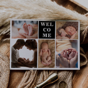 Zwart Witte Minimalistische Welkom Baby Fotokaart Kaart