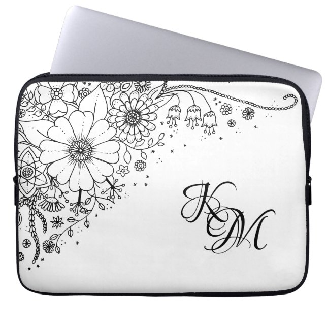 Zwart-witte modderbloemen kleur in Afbeelding Laptop Sleeve (Voorkant)