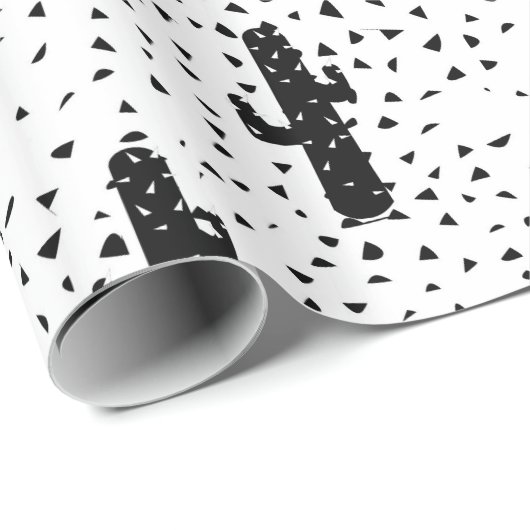 Zwart-witte moderne cactus en driehoekige geo cadeaupapier (Rol Hoek)