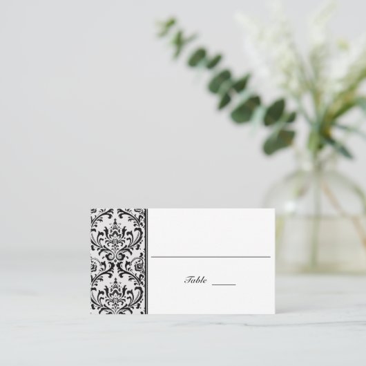 Zwart-witte moderne Damask | Weddenschap Plaatskaartje (Staand voorkant)