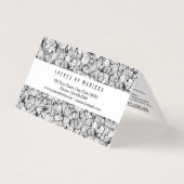 Zwart-witte moderne, getekende bloemen visitekaartjes (Achterkant)