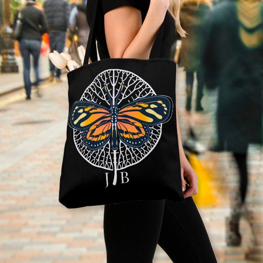 Zwart-witte moderne monogram vlinder draagtas