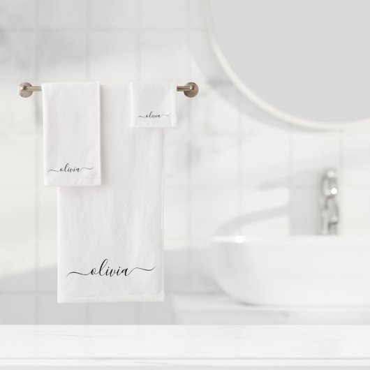 Zwart Witte Moderne Script Meisjesachtig Monogram  Bad Handdoek