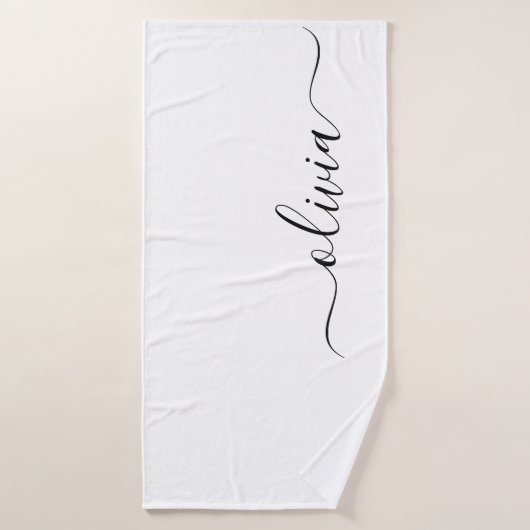 Zwart Witte Moderne Script Meisjesachtig Monogram Badhanddoek (Badhanddoek)