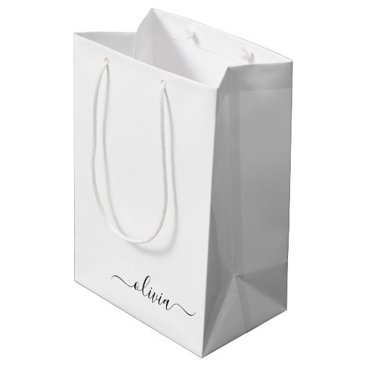 Zwart Witte Moderne Script Meisjesachtig Monogram  Medium Cadeauzakje (Achterkant Gekanteld)