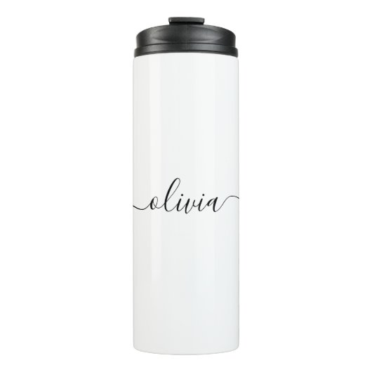 Zwart Witte Moderne Script Meisjesachtig Monogram  Thermosbeker (Voorkant)