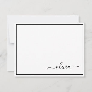 Zwart Witte Moderne Script Meisjesachtige Monogram Bedankkaart