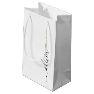 Zwart Witte Moderne Script Meisjesachtige Monogram Klein Cadeauzakje