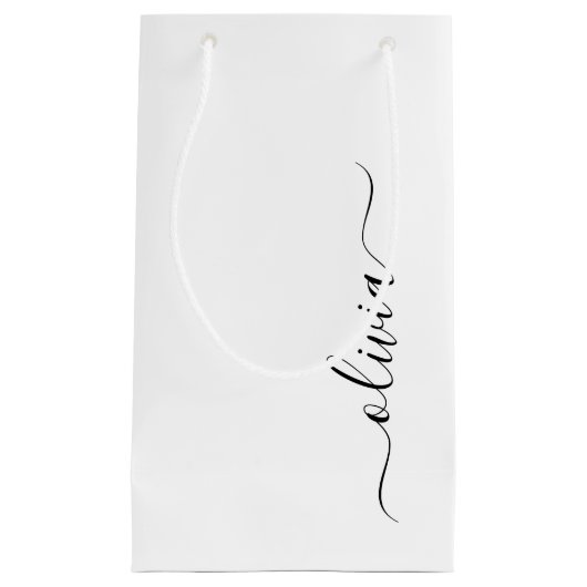 Zwart Witte Moderne Script Meisjesachtige Monogram Klein Cadeauzakje (Voorkant)
