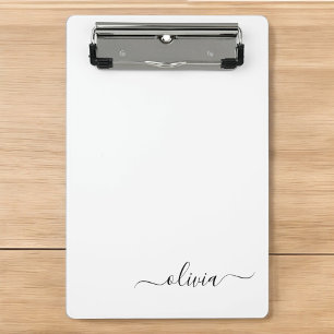 Zwart Witte Moderne Script Meisjesachtige Monogram Mini Klembord
