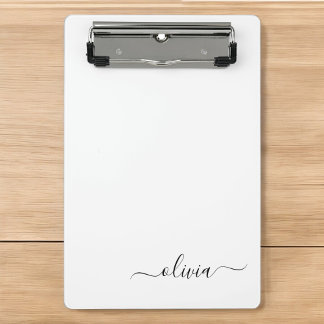 Zwart Witte Moderne Script Meisjesachtige Monogram Mini Klembord