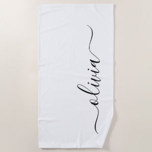 Zwart Witte Moderne Script Vrouwelijke Monogram Na Strandlaken