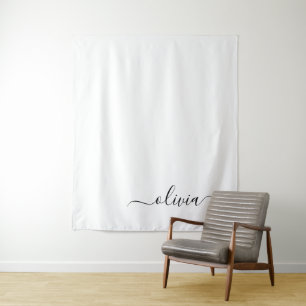 Zwart Witte Moderne Script Vrouwelijke Monogram Na Wandkleed