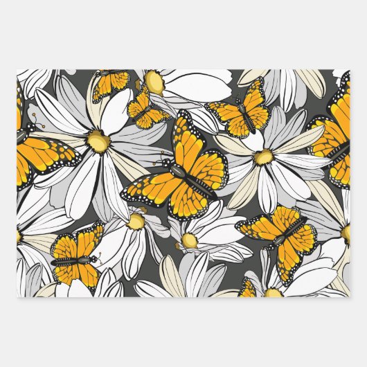 Zwart-witte monarchvlinders monogram inpakpapier vel (Voorkant 2)
