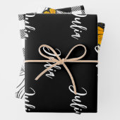 Zwart-witte monarchvlinders monogram inpakpapier vel (In situ)