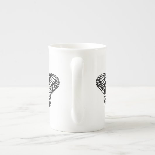 Zwart-witte monoboogvlinder porselein kop (Achterkant)