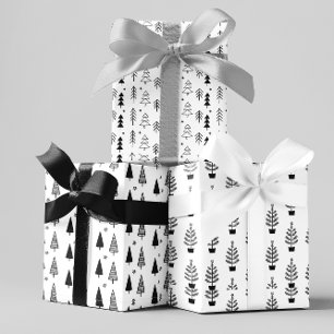 Zwart Witte Monochrome Kerstbomen Minimaal Inpakpapier Vel