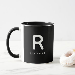 Zwart & Witte Monogram Letter & Naam Cadeau Mok