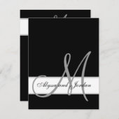 Zwart-witte monogram Names Weddenschappen Informatiekaartje (Voorkant / Achterkant)