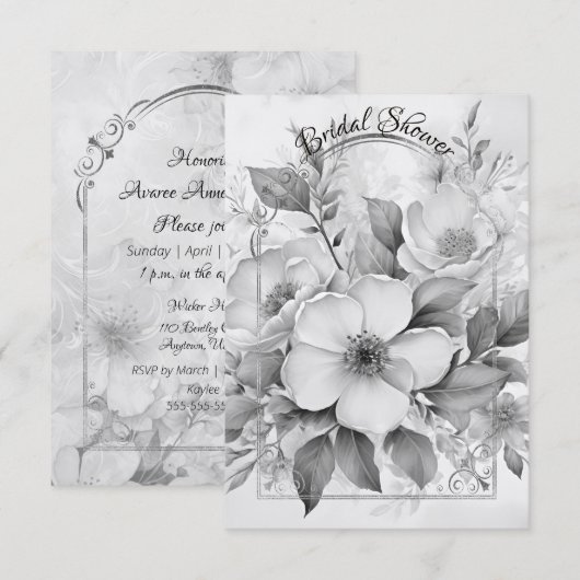 Zwart-witte monotone witte rozen gouden lijst save the date (Voorkant / Achterkant)