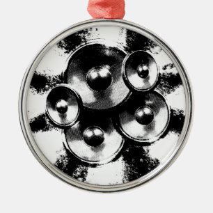 Zwart-witte muziekluidsprekers in een cirkel metalen ornament