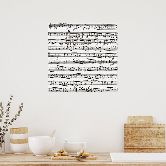 Zwart-witte muzieknoten poster (Keuken)