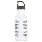 Zwart-witte muzieknoten waterfles  (Achterkant)