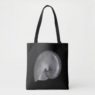 Zwart-witte Nautilus Schelp Tote Bag