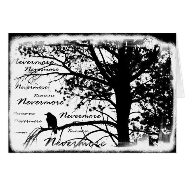 Zwart-witte nevermore Raven Silhouette Tree (Voorkant Horizontaal)