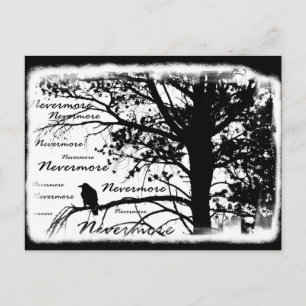 Zwart-witte nevermore Raven Silhouette Tree Briefkaart
