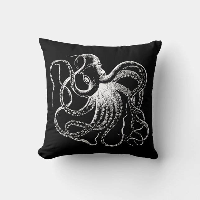 Zwart-witte  Octopus Illustratie Kussen (Voorkant)