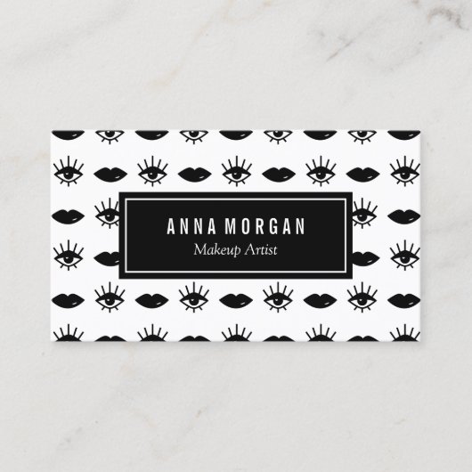 Zwart-witte ogen & lips Makeup artiest Visitekaartje (Voorkant)