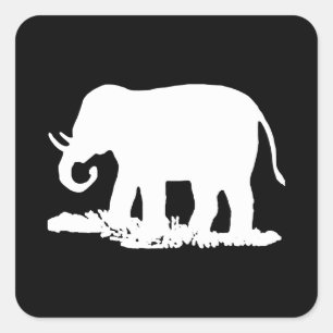 Zwart-Witte Olifant Silhouet Vierkante Sticker