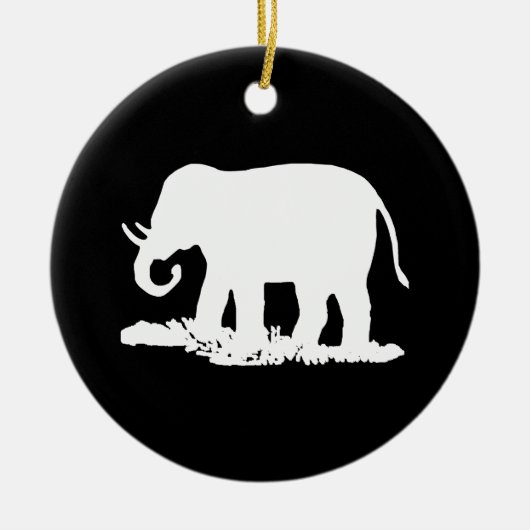 Zwart-witte olifant Silhouette Keramisch Ornament (Voorkant)