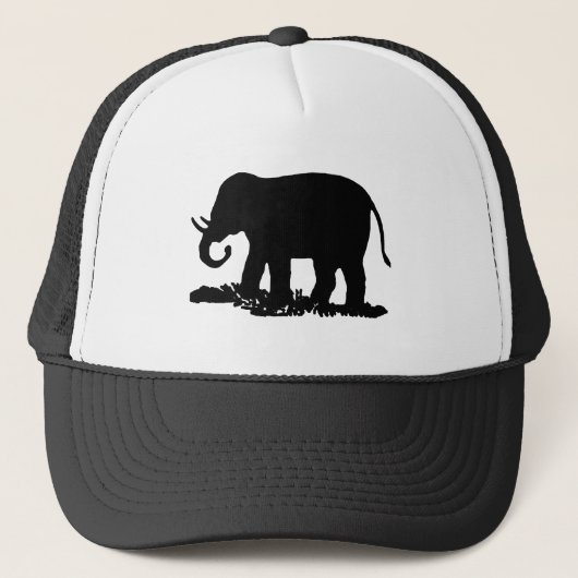 Zwart-witte olifant Silhouette Trucker Pet (Voorkant)