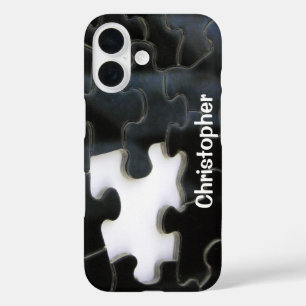 Zwart Witte Ontbrekende Puzzelstuk Sjabloon iPhone 16 Hoesje