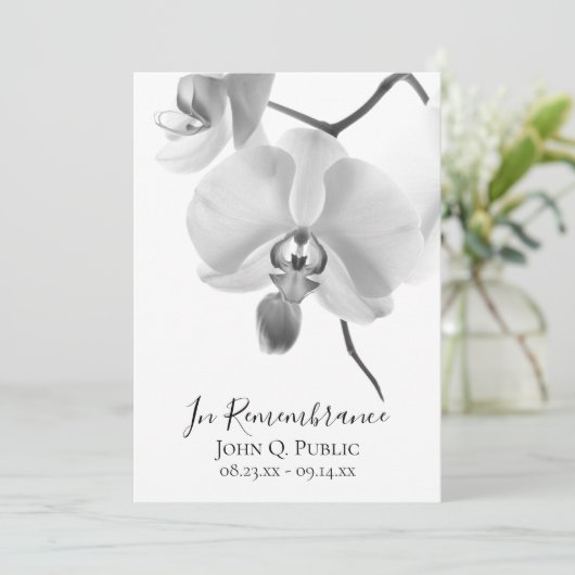 Zwart-witte orchideeën op stengel begrafenisdienst programma (Staand voorkant)