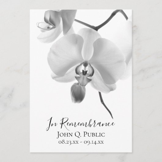 Zwart-witte orchideeën op stengel begrafenisdienst programma (Voorkant)