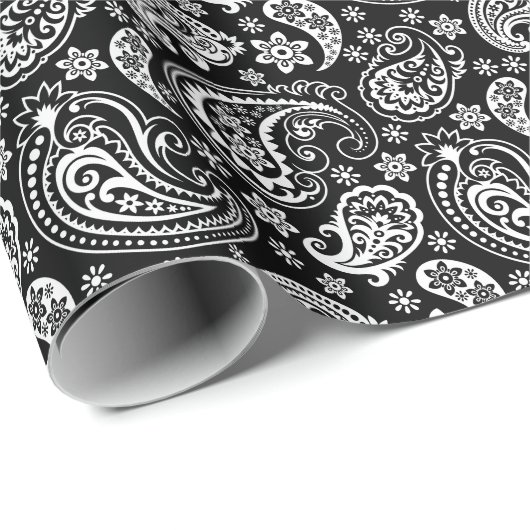Zwart-witte Paisley Cadeaupapier (Rol Hoek)