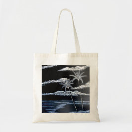 Zwart-witte palmbomen tote bag