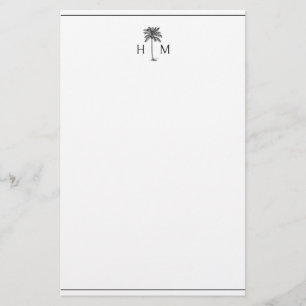 Zwart-witte palmboom Monogram Briefpapier